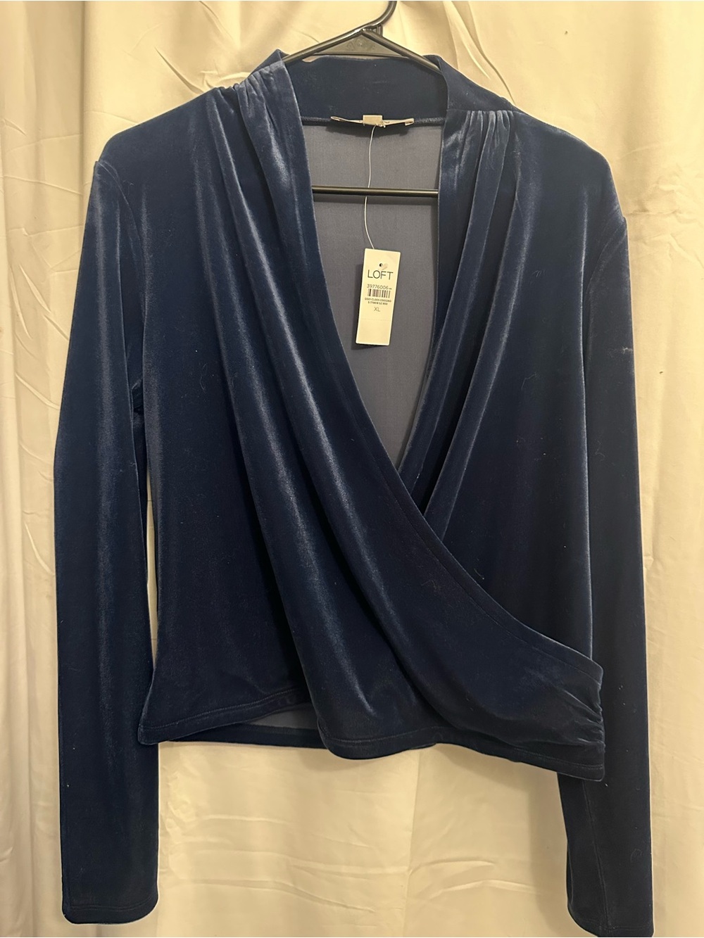 NWT LOFT Blue Velvet Wrap Top Size XL